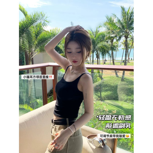 美背吊帶2025新款爆款女內搭黑色背心帶胸墊文胸一體打底上衣外穿