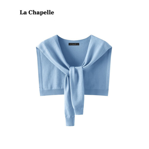 拉夏貝爾/La Chapelle薄款條紋針織披肩襯衫外搭搭肩配裙子小坎肩