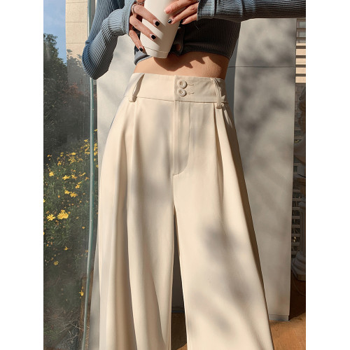 西裝褲女2025新款春秋薄款垂順質感風休閒直筒褲白色濶腿褲子夏季 西裝褲女2025新款春秋薄款垂順質感風休閒直筒褲白色濶腿褲子夏季