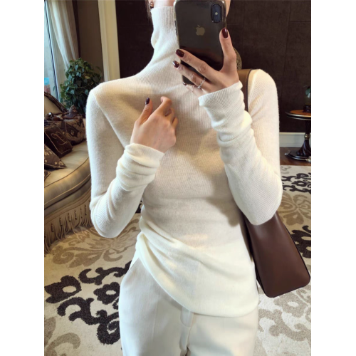 白色堆堆領羊毛打底衫女修身內搭高領配大衣高級感羊絨針織衫毛衣