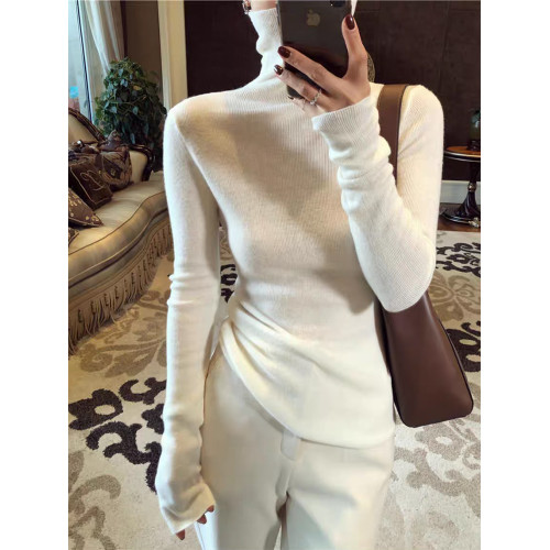 白色堆堆領羊毛打底衫女修身內搭高領配大衣高級感羊絨針織衫毛衣