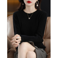 軟糯休閒花邊圓領打底衫女新款洋氣2025年秋冬毛衣長袖針織衫寬松