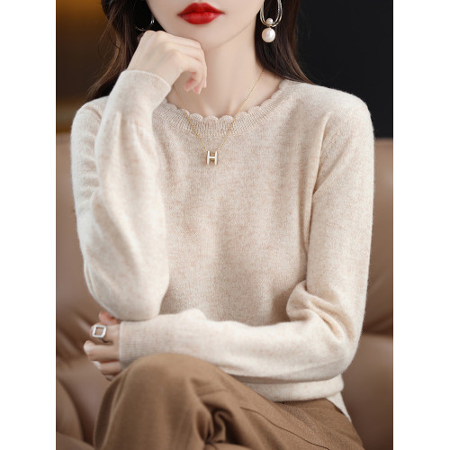 軟糯休閒花邊圓領打底衫女新款洋氣2025年秋冬毛衣長袖針織衫寬松