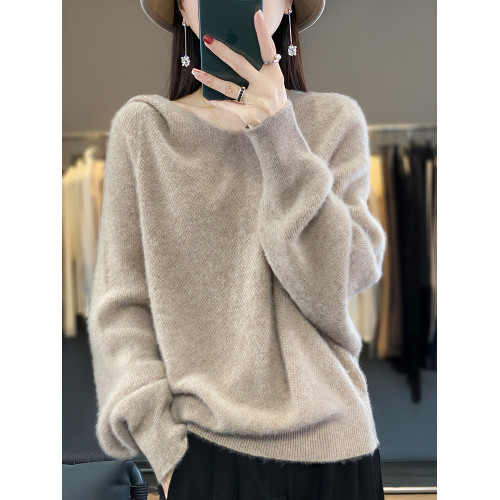 胖MM女裝帶帽衫秋冬新款上衣加肥加大蝙蝠袖200斤毛衣連帽針織衫