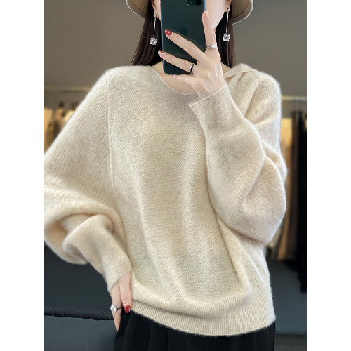 胖MM女裝帶帽衫秋冬新款上衣加肥加大蝙蝠袖200斤毛衣連帽針織衫