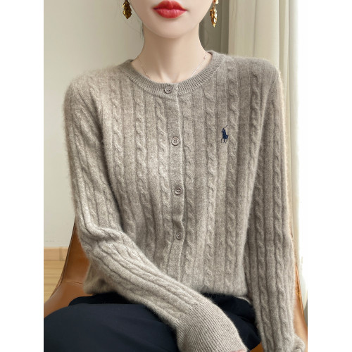 2025秋冬新款刺綉針織開衫女圓領寬松麻花毛衣外套設計感上衣外搭