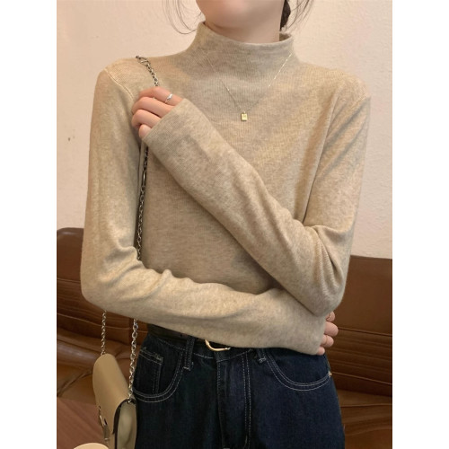 秋冬半高領miu系軟糯針織毛衣長袖打底衫女裝寬松燕麥色內搭上衣