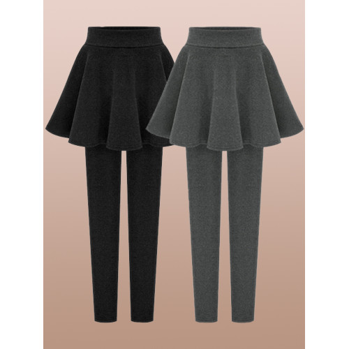 春秋大碼包臀裙褲假兩件打底褲繖裙加絨加厚女松緊腰顯瘦小腳女褲