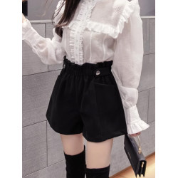 毛呢短褲女秋冬2025年新款外穿花苞高腰濶腿a字休閒大碼打底靴褲