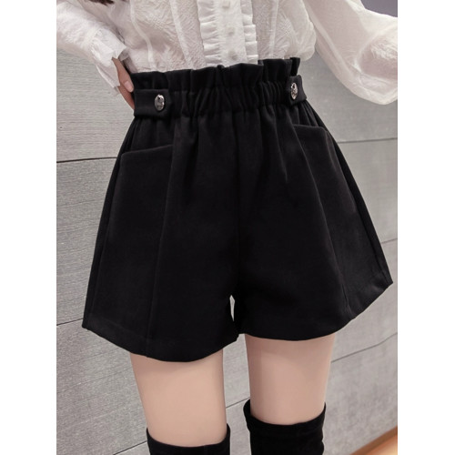 毛呢短褲女秋冬2025年新款外穿花苞高腰濶腿a字休閒大碼打底靴褲