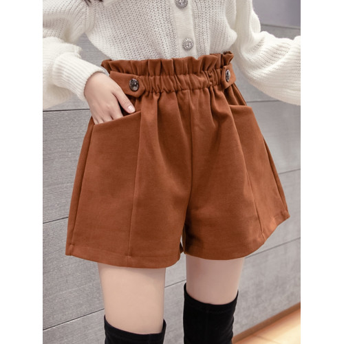 毛呢短褲女秋冬2025年新款外穿花苞高腰濶腿a字休閒大碼打底靴褲