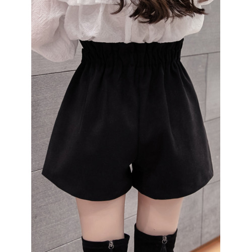 毛呢短褲女秋冬2025年新款外穿花苞高腰濶腿a字休閒大碼打底靴褲