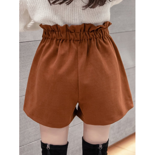 毛呢短褲女秋冬2025年新款外穿花苞高腰濶腿a字休閒大碼打底靴褲