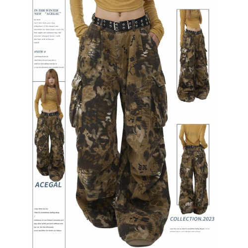 Remedie美式復古迷彩蛇紋工裝褲高街直筒濶腿褲子hiphop休閒長褲 Remedie美式復古迷彩蛇紋工裝褲高街直筒濶腿褲子hiphop休閒長褲