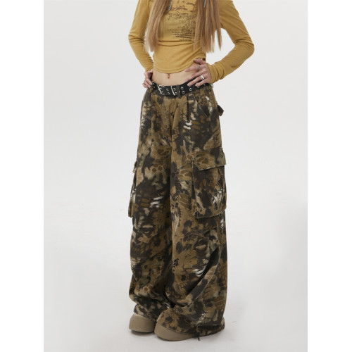 Remedie美式復古迷彩蛇紋工裝褲高街直筒濶腿褲子hiphop休閒長褲 Remedie美式復古迷彩蛇紋工裝褲高街直筒濶腿褲子hiphop休閒長褲