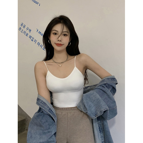 大碼胖mm吊帶背心女早秋外穿帶胸墊甜辣美背內衣顯瘦內搭打底上衣