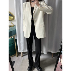 黑色直筒開叉西裝褲女秋季新款大碼胖mm寬松顯瘦垂墜感濶腿休閒褲