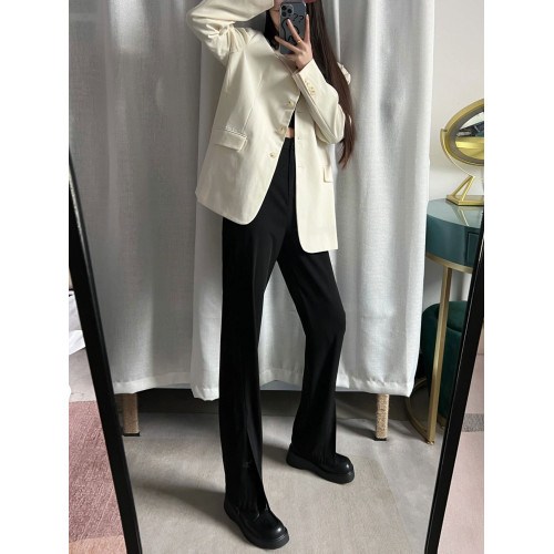 黑色直筒開叉西裝褲女秋季新款大碼胖mm寬松顯瘦垂墜感濶腿休閒褲