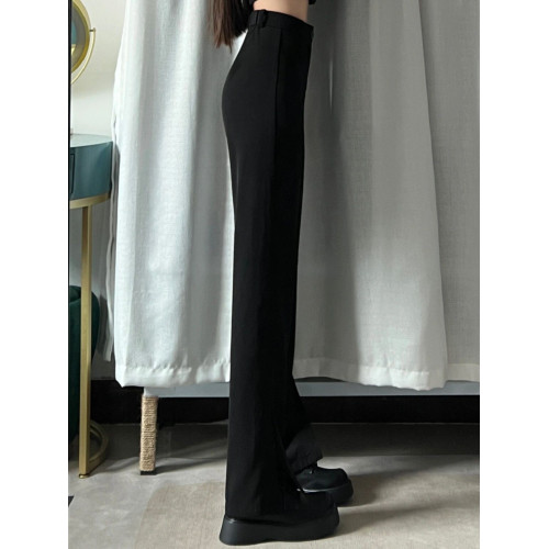 黑色直筒開叉西裝褲女秋季新款大碼胖mm寬松顯瘦垂墜感濶腿休閒褲