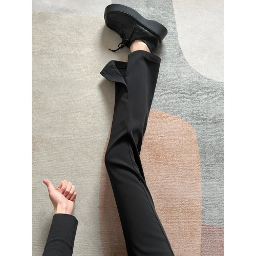 黑色直筒開叉西裝褲女秋季新款大碼胖mm寬松顯瘦垂墜感濶腿休閒褲