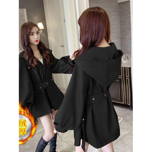 秋冬薄款新款時尚百搭赫本風燈籠袖外套女小個子中長款風衣大衣潮