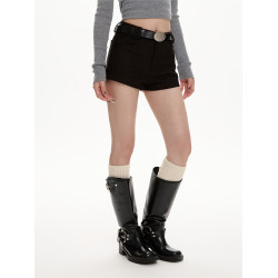 黑色毛呢a字短褲女冬2025新款高腰顯瘦休閒加厚直筒褲辣妹靴褲子