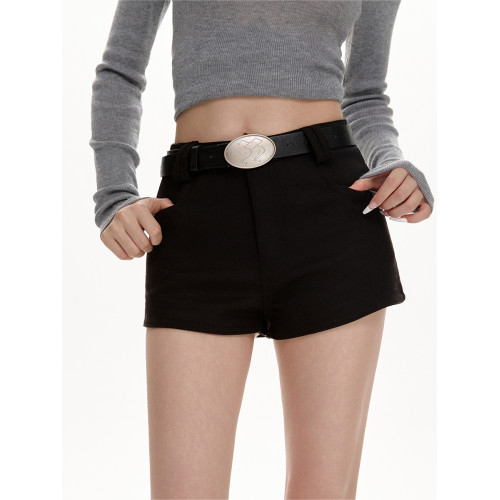 黑色毛呢a字短褲女冬2025新款高腰顯瘦休閒加厚直筒褲辣妹靴褲子