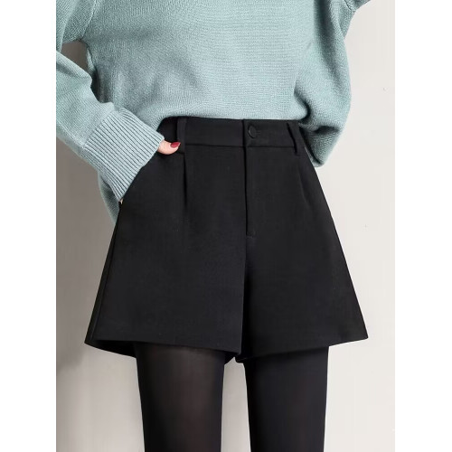 短褲女秋冬款外穿冬季2025新款顯瘦毛呢加厚寬松高腰濶腿a字靴褲