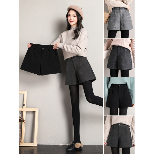 短褲女秋冬款外穿冬季2025新款顯瘦毛呢加厚寬松高腰濶腿a字靴褲