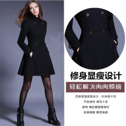 小個子風衣女2025年新款休閒春秋修身收腰黑色中長款呢子毛呢外套
