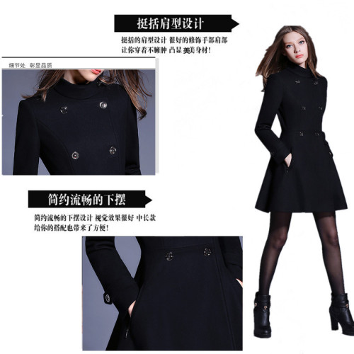 小個子風衣女2025年新款休閒春秋修身收腰黑色中長款呢子毛呢外套