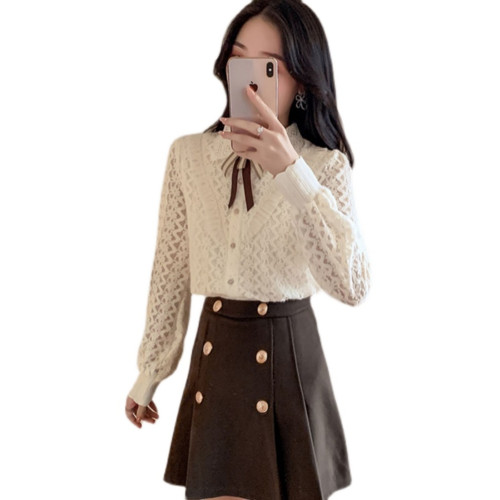 加絨加厚襯衫女秋冬新款蕾絲小衫別致氣質上衣高貴洋氣時尚打底衫