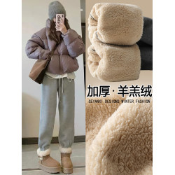 羊羔絨加絨運動褲女冬季褲子小個子八分加厚衛褲東北特厚棉褲外穿