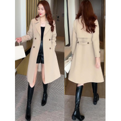 風衣外套女中長款2025秋冬新款時尚氣質顯瘦雙排釦西裝領流行大衣