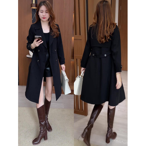 風衣外套女中長款2025秋冬新款時尚氣質顯瘦雙排釦西裝領流行大衣