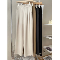 濶腿褲女高腰垂感春夏季小個子直筒拖地長褲休閒窄版高級感西裝褲