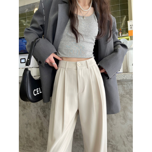 濶腿褲女高腰垂感春夏季小個子直筒拖地長褲休閒窄版高級感西裝褲 濶腿褲女高腰垂感春夏季小個子直筒拖地長褲休閒窄版高級感西裝褲