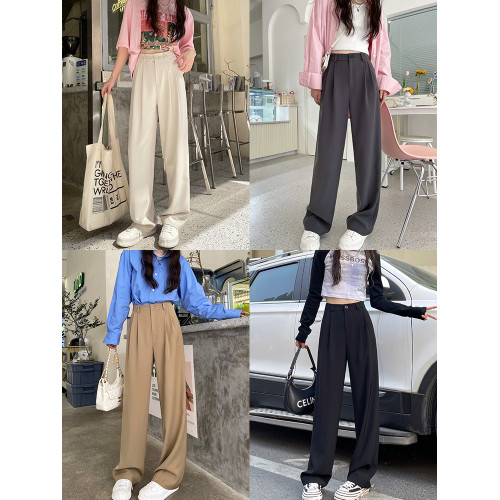 濶腿褲女高腰垂感春夏季小個子直筒拖地長褲休閒窄版高級感西裝褲 濶腿褲女高腰垂感春夏季小個子直筒拖地長褲休閒窄版高級感西裝褲