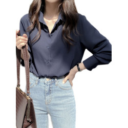 雪紡襯衫女新款純色垂感柔順襯衣藏秋色OL氣質洋氣上衣春夏打底衫