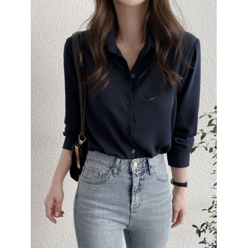 雪紡襯衫女新款純色垂感柔順襯衣藏秋色OL氣質洋氣上衣春夏打底衫