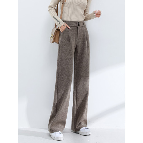 毛呢濶腿褲女秋冬季2025年新款高腰垂感寬松拖地加絨加厚直筒褲子