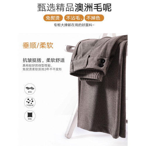 毛呢濶腿褲女秋冬季2025年新款高腰垂感寬松拖地加絨加厚直筒褲子