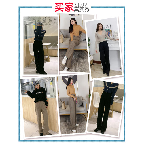 毛呢濶腿褲女秋冬季2025年新款高腰垂感寬松拖地加絨加厚直筒褲子