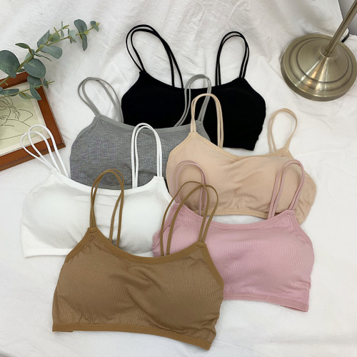 2021韓版美背帶胸墊一體式文胸女學生純色吊帶帶裹胸背心內衣