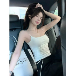 2025夏季帶胸墊一體外穿背心女春秋內搭純欲無袖短上衣白色吊帶女
