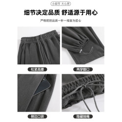灰色加絨運動褲女秋冬2025新款寬松棉褲高腰垂感濶腿直筒休閒衛褲