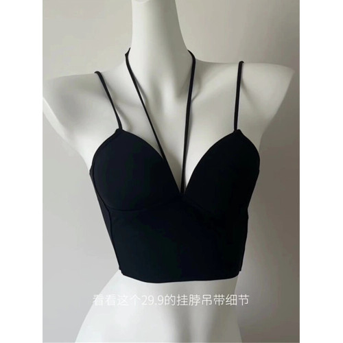 設計感小衆辣妹穿搭掛脖帶胸墊吊帶背心女內搭打底美背文胸一體式