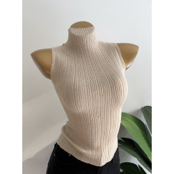 好搭哭~韓風歐尼ins氣質半高領坑條顯身材無袖背心上衣內搭打底衫