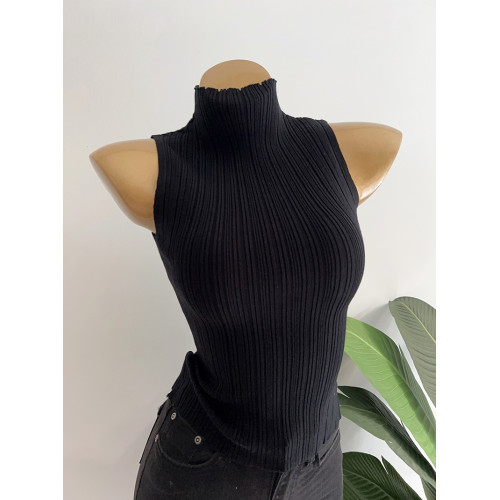 好搭哭~韓風歐尼ins氣質半高領坑條顯身材無袖背心上衣內搭打底衫