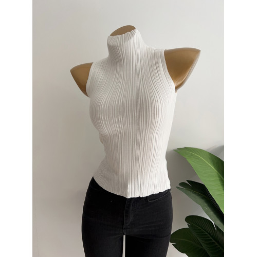 好搭哭~韓風歐尼ins氣質半高領坑條顯身材無袖背心上衣內搭打底衫